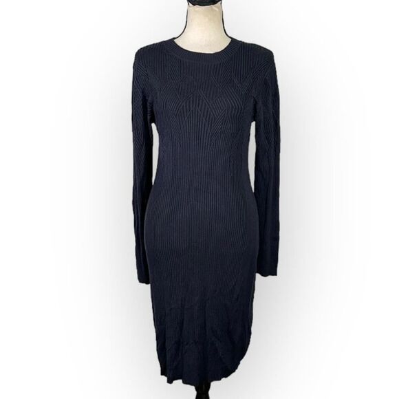 French Connection Joann Mari Mini Dress Women's XL Blue Black Plated Rib NWT - Picture 3 of 10